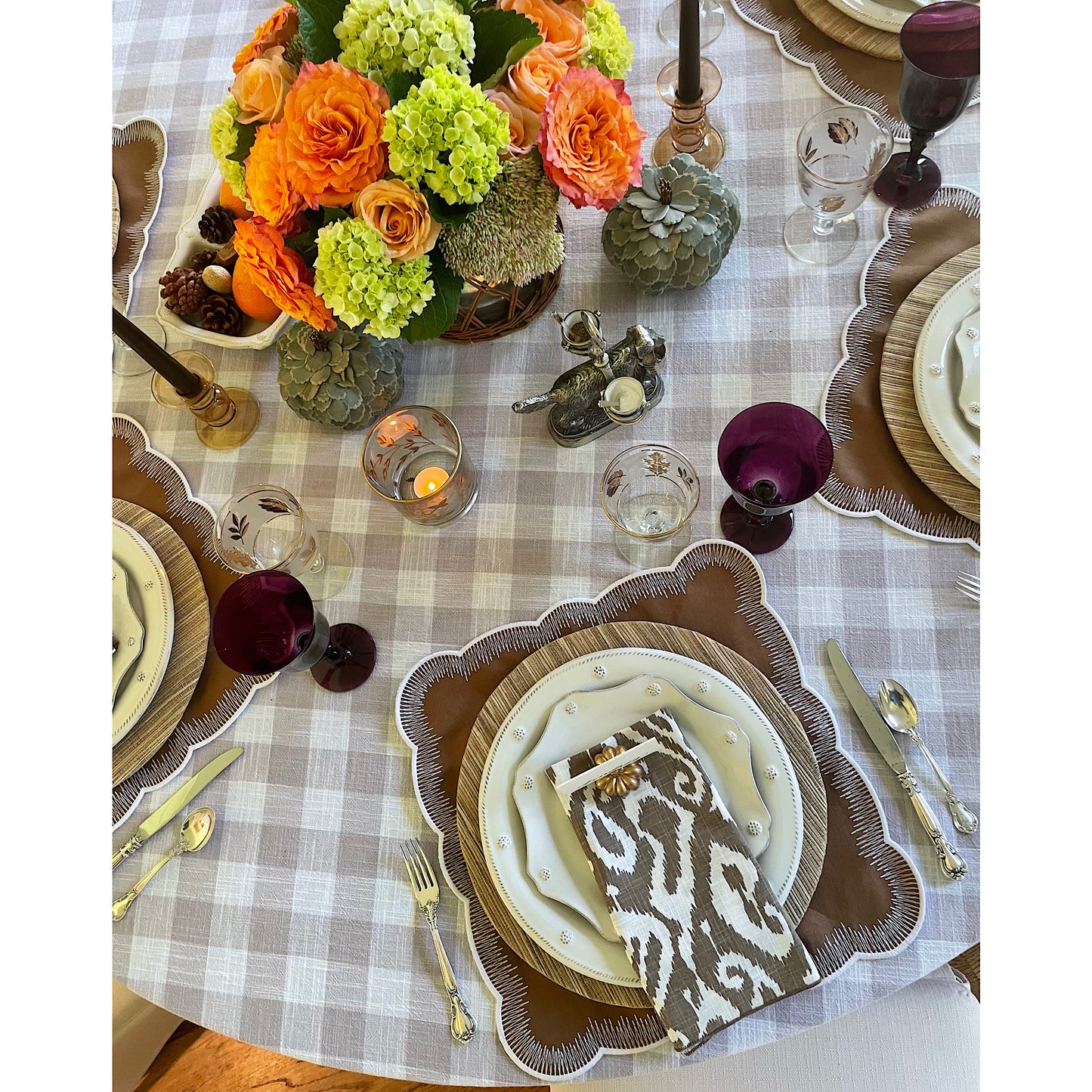 Lavender Buffalo Check Tablecloth, Round