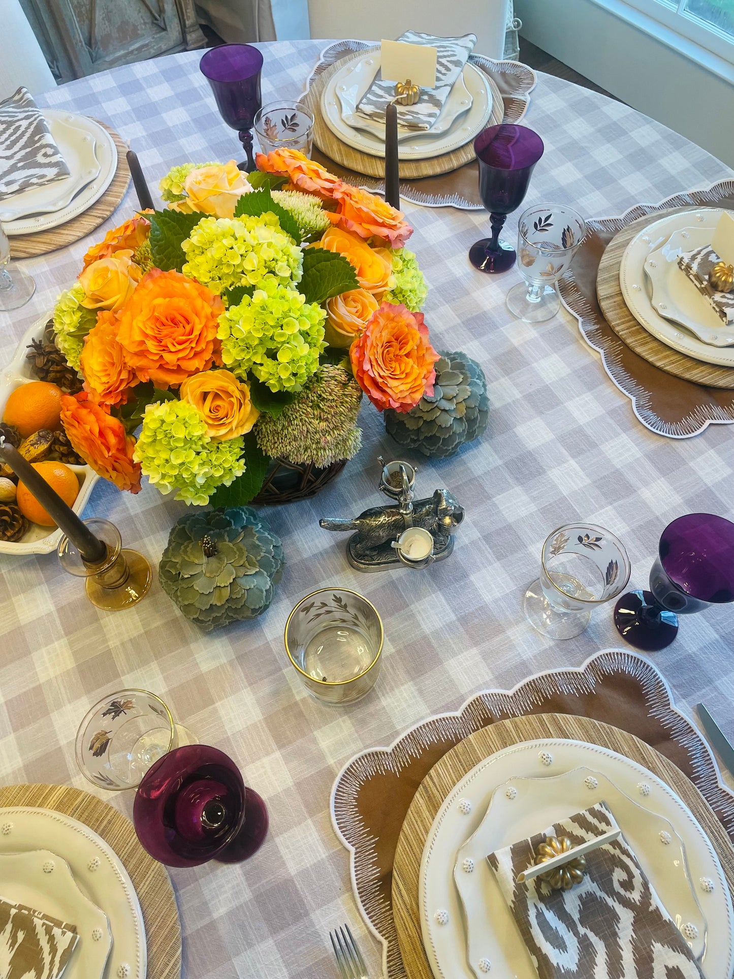 Lavender Buffalo Check Tablecloth, Round