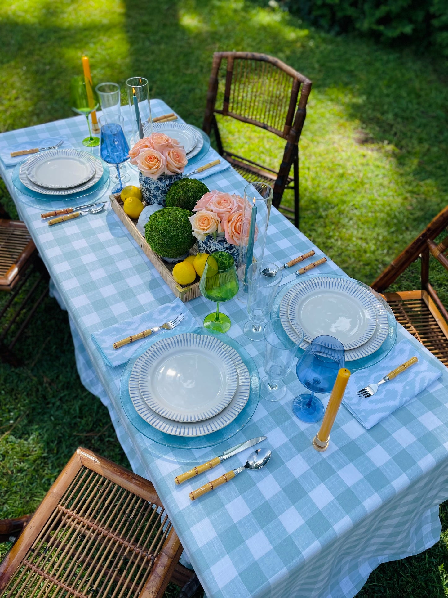 Aqua Buffalo Check Tablecloth