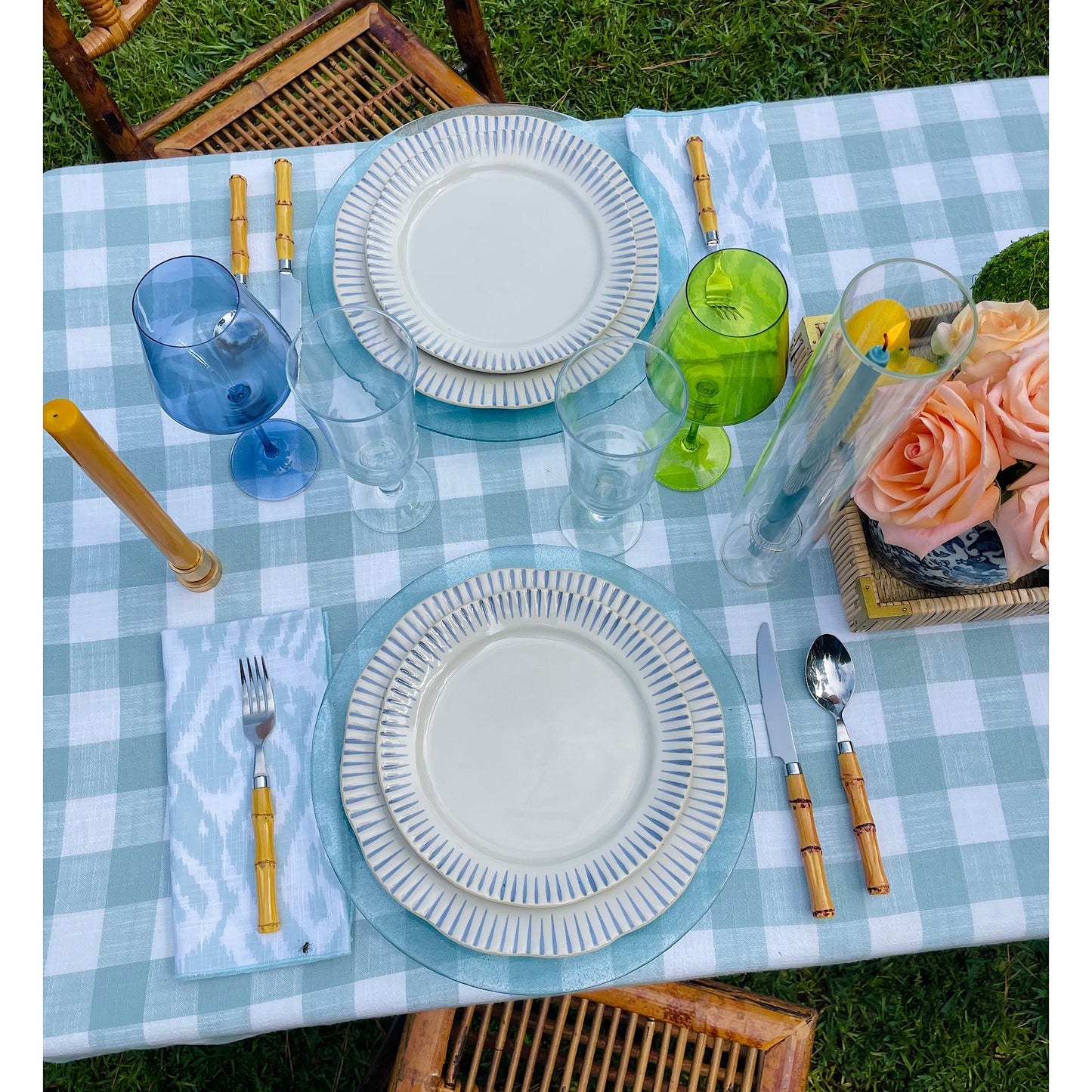 Aqua Buffalo Check Tablecloth