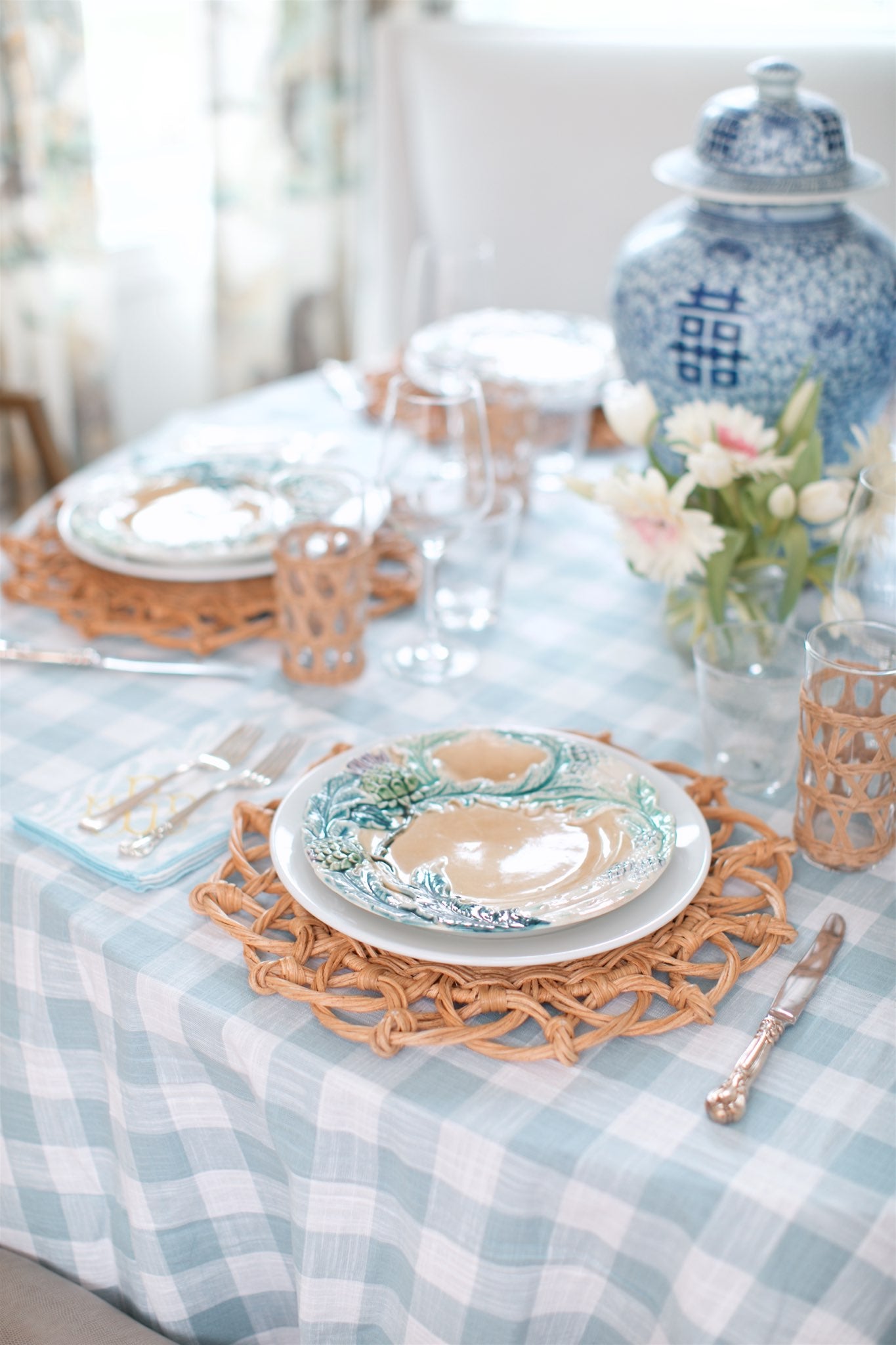 Aqua Buffalo Check Tablecloth