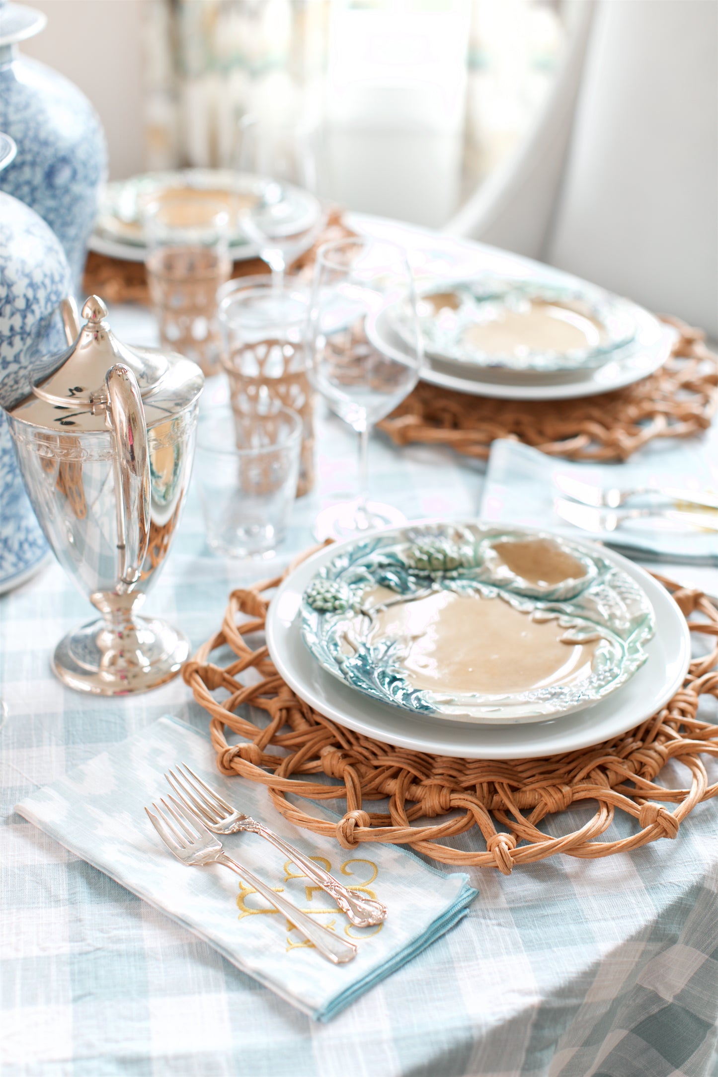 Aqua Buffalo Check Tablecloth