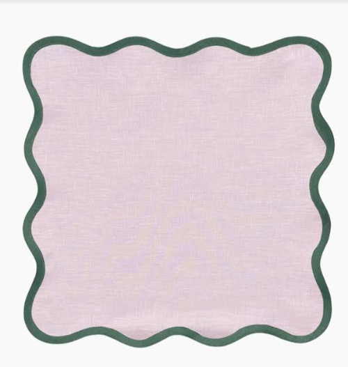 Peony Scalloped Napkin with Emerald Trim