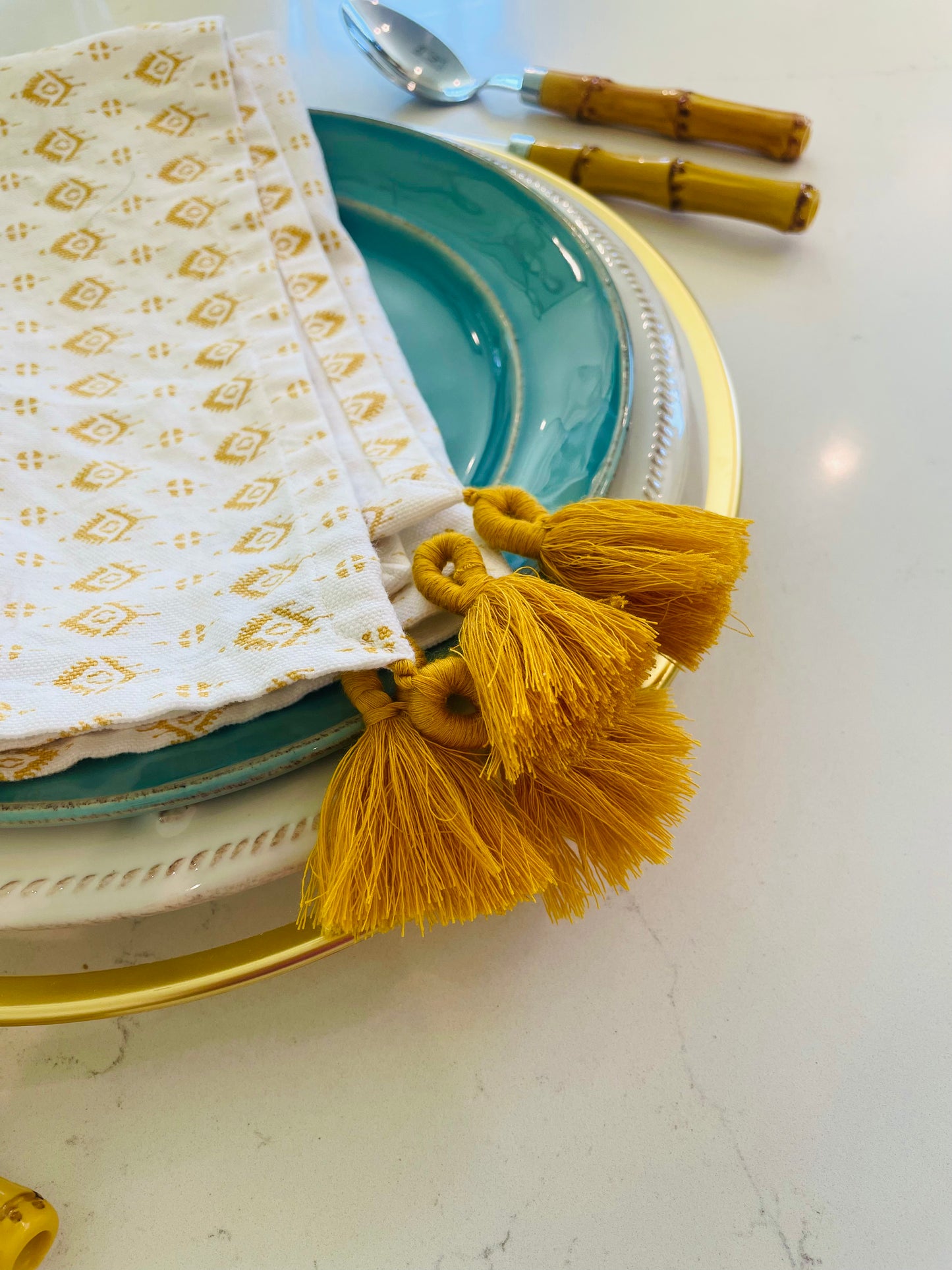 Yellow Ikat Napkin with Tassel