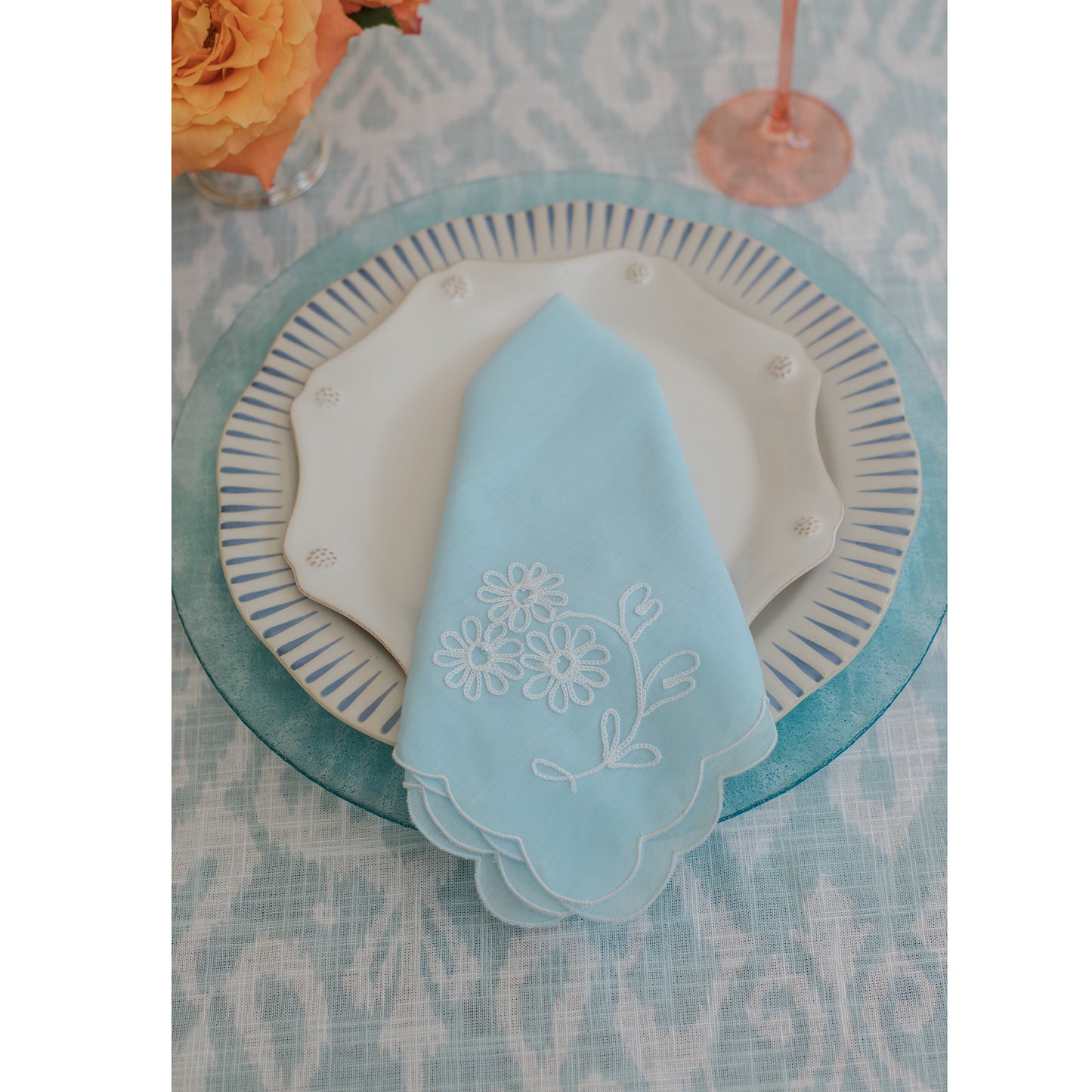 Aqua Ikat Tablecloth, Round