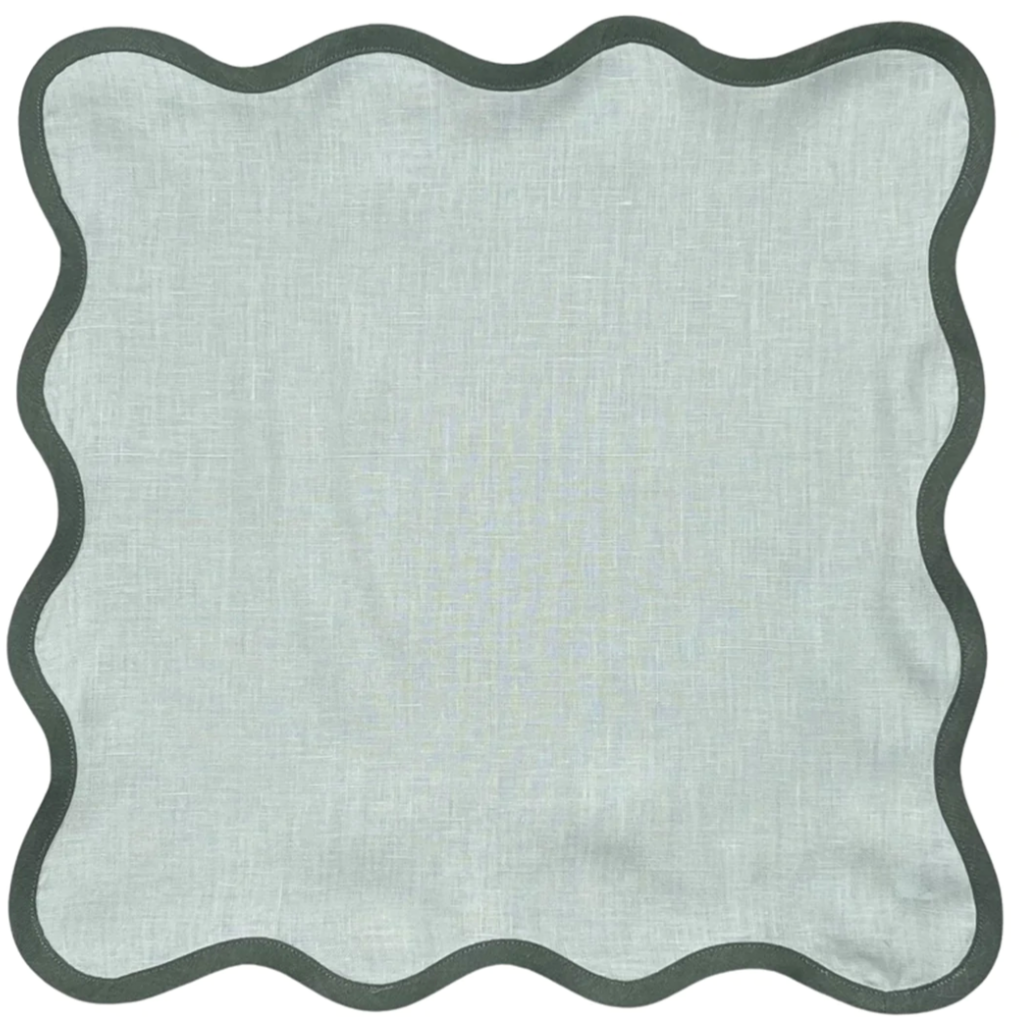 Sage Scalloped Napkin with Emerald Trim