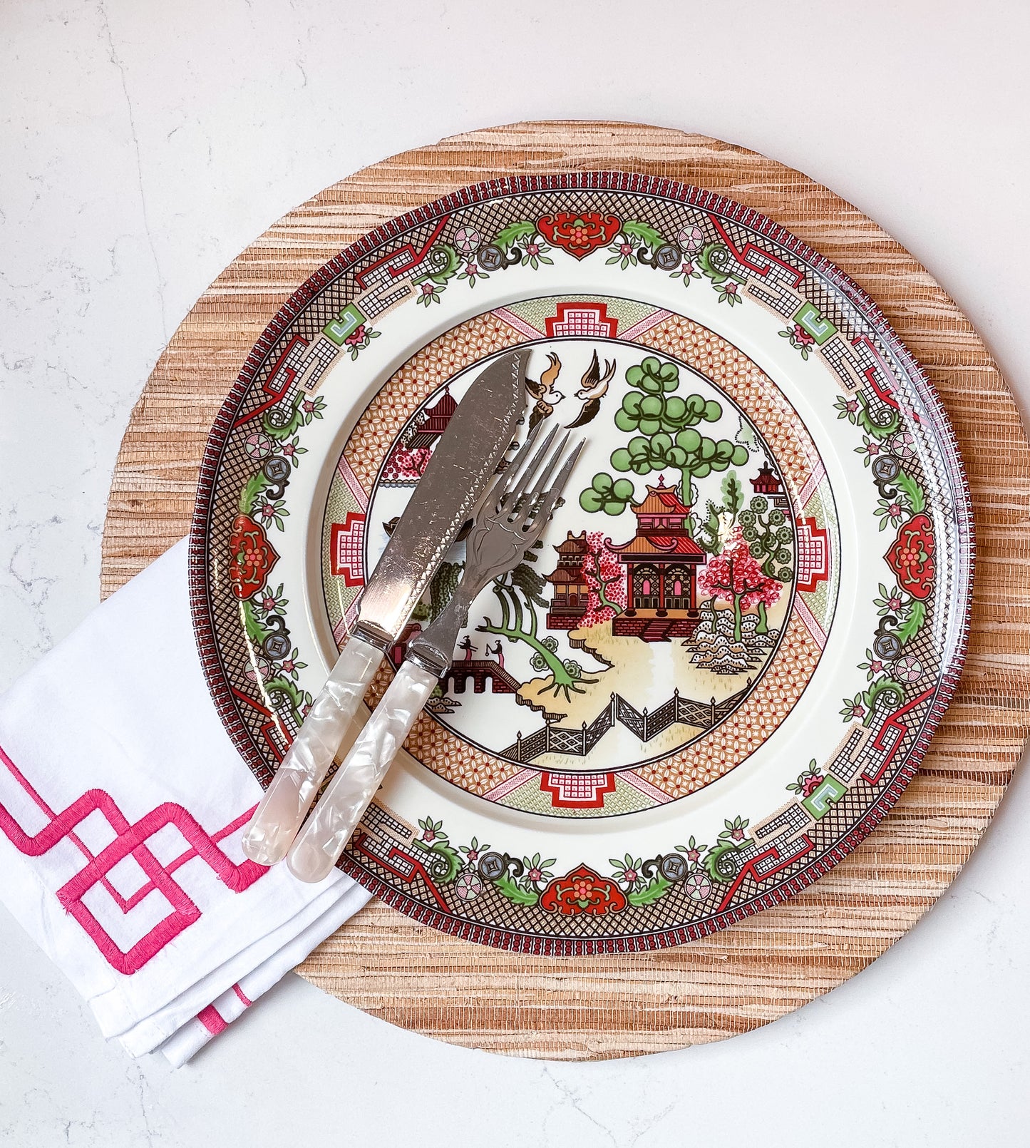 Pink Chinoiserie Plate
